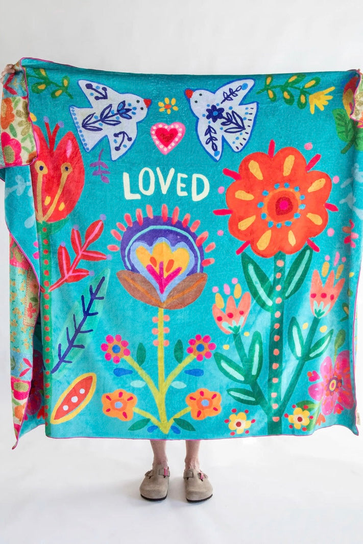 Natural Life Double Sided Cozy Throw Blanket- Loved