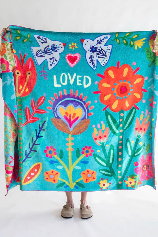 Natural Life Double Sided Cozy Throw Blanket- Loved