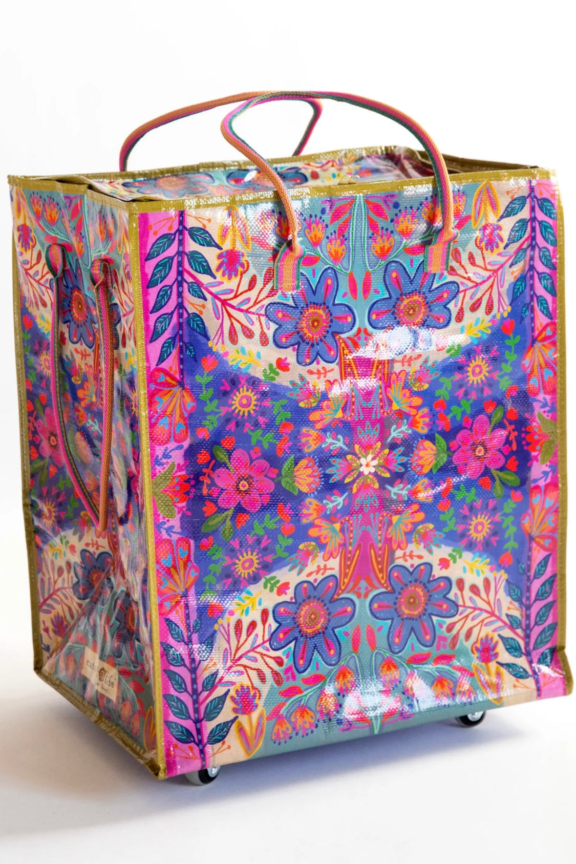 Natural Life XL Rolling Tote Bag - Royal Blue Folk Flower