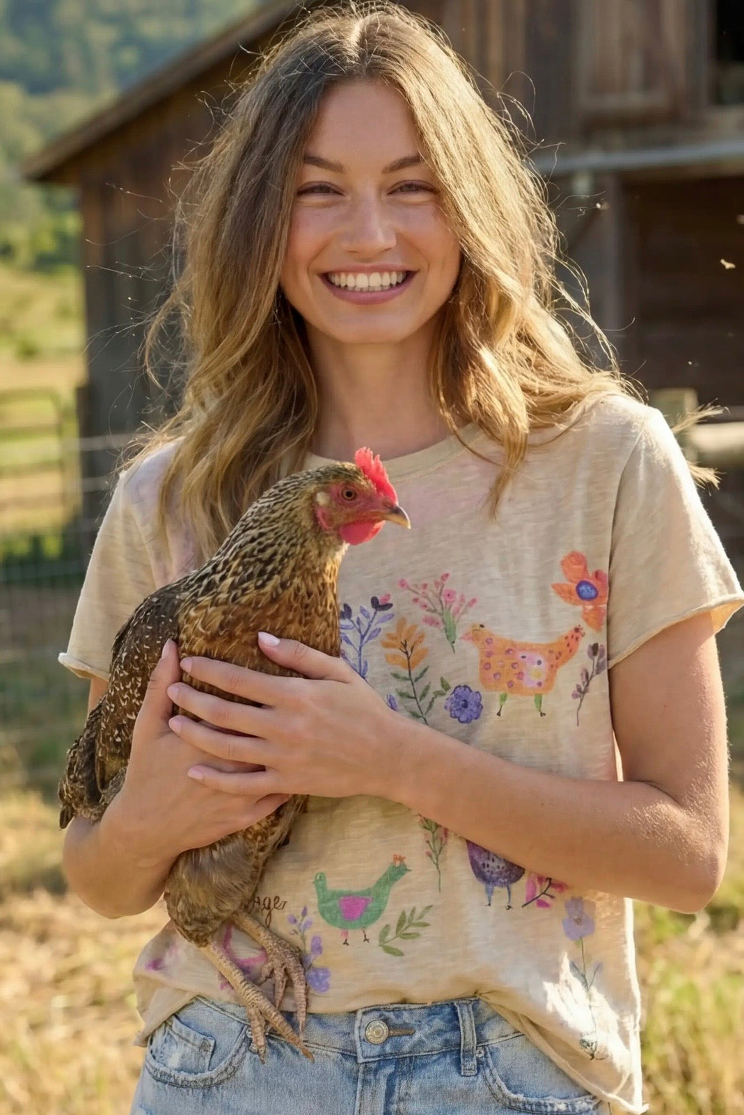 Natural Life Aiden Cotton Tee Shirt- Free Range Chickens