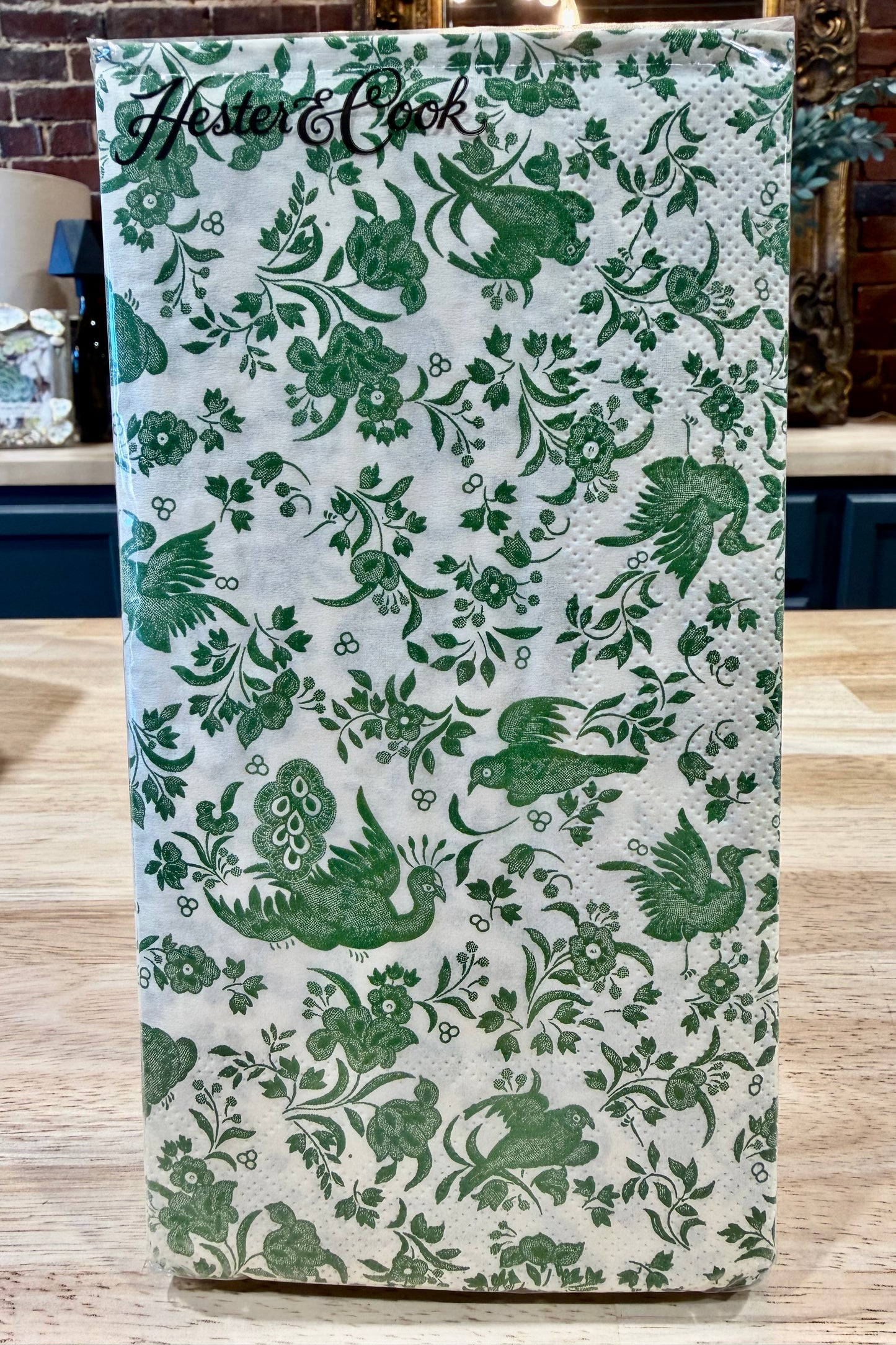 Hester & Cook Green Regal Peacock Guest Napkin - Pack of 16
