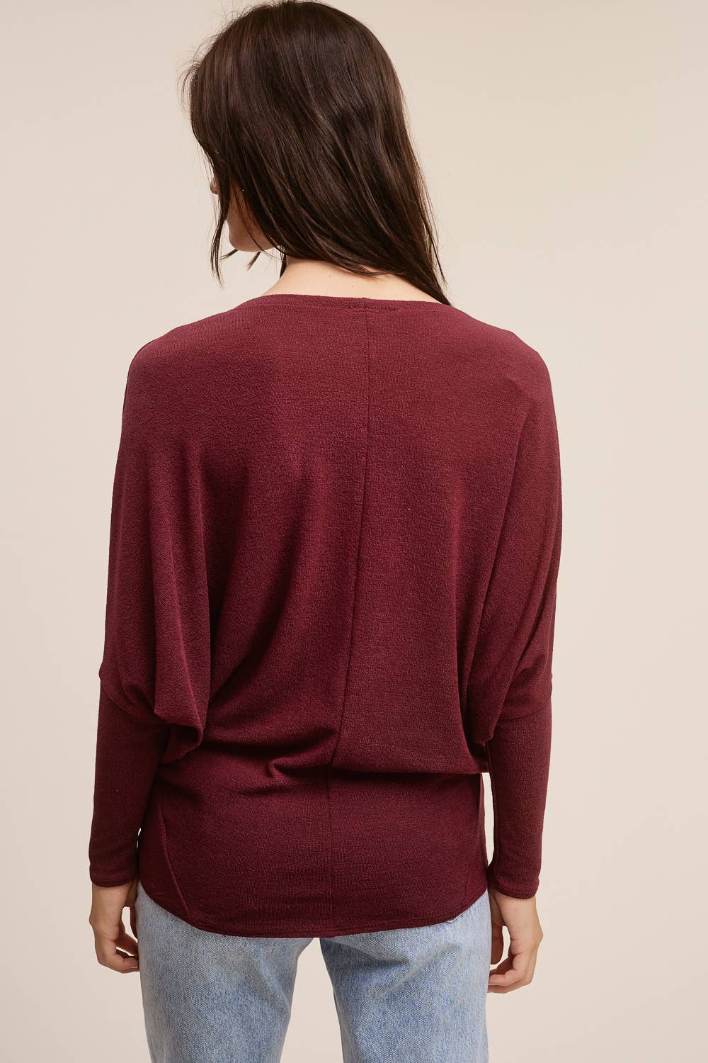 Charlotte Avery Burgundy Long Sleeve Crepe Hacci Oversized Dolman Top