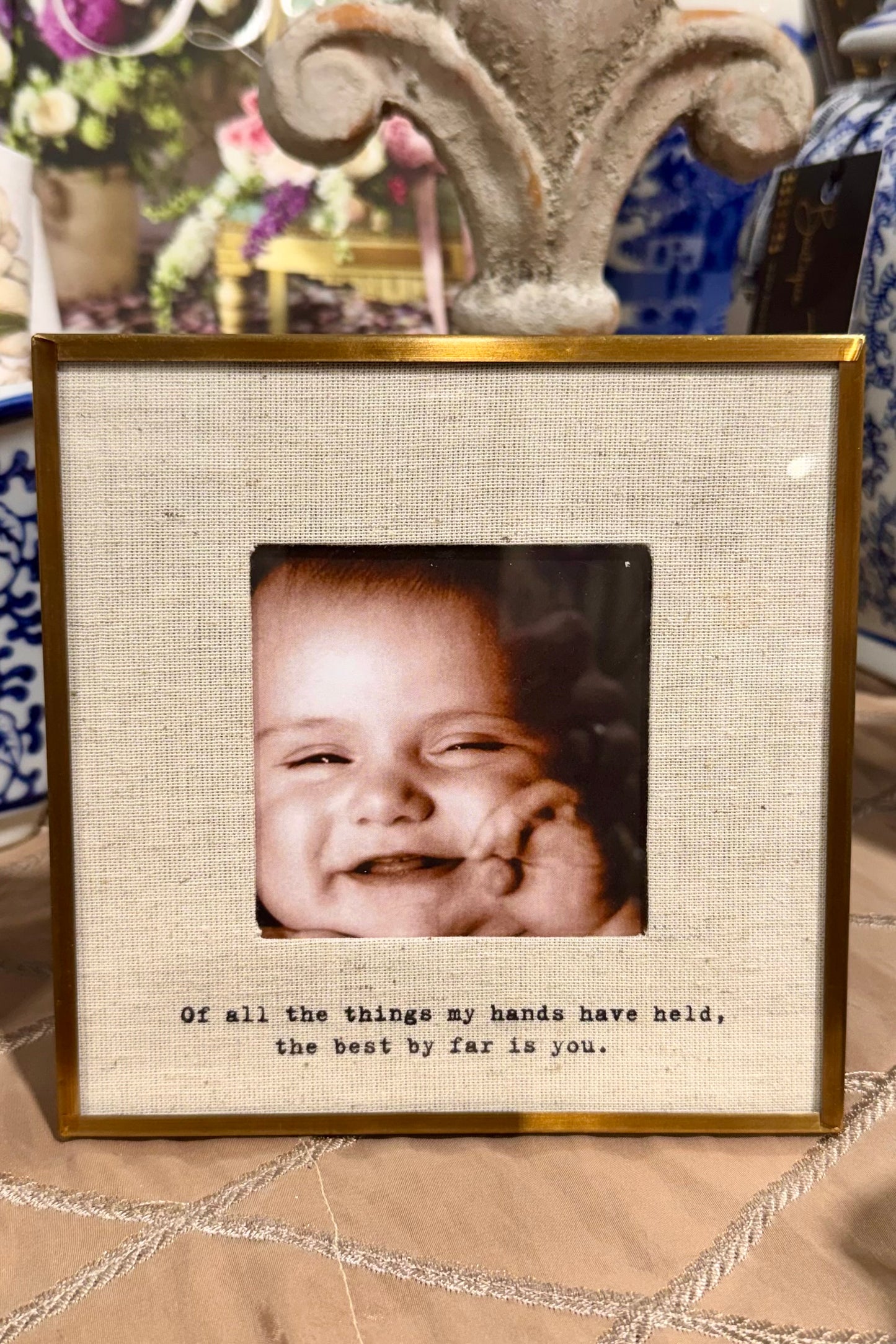 Of All The Things My Hands Have Held Brass & Linen Frame by Sugarboo