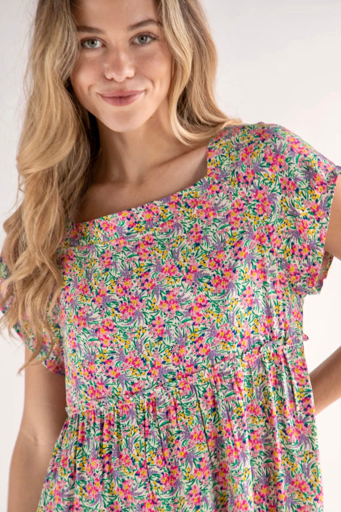 Natural Life Berkley Short Dress Ditsy Neon Floral