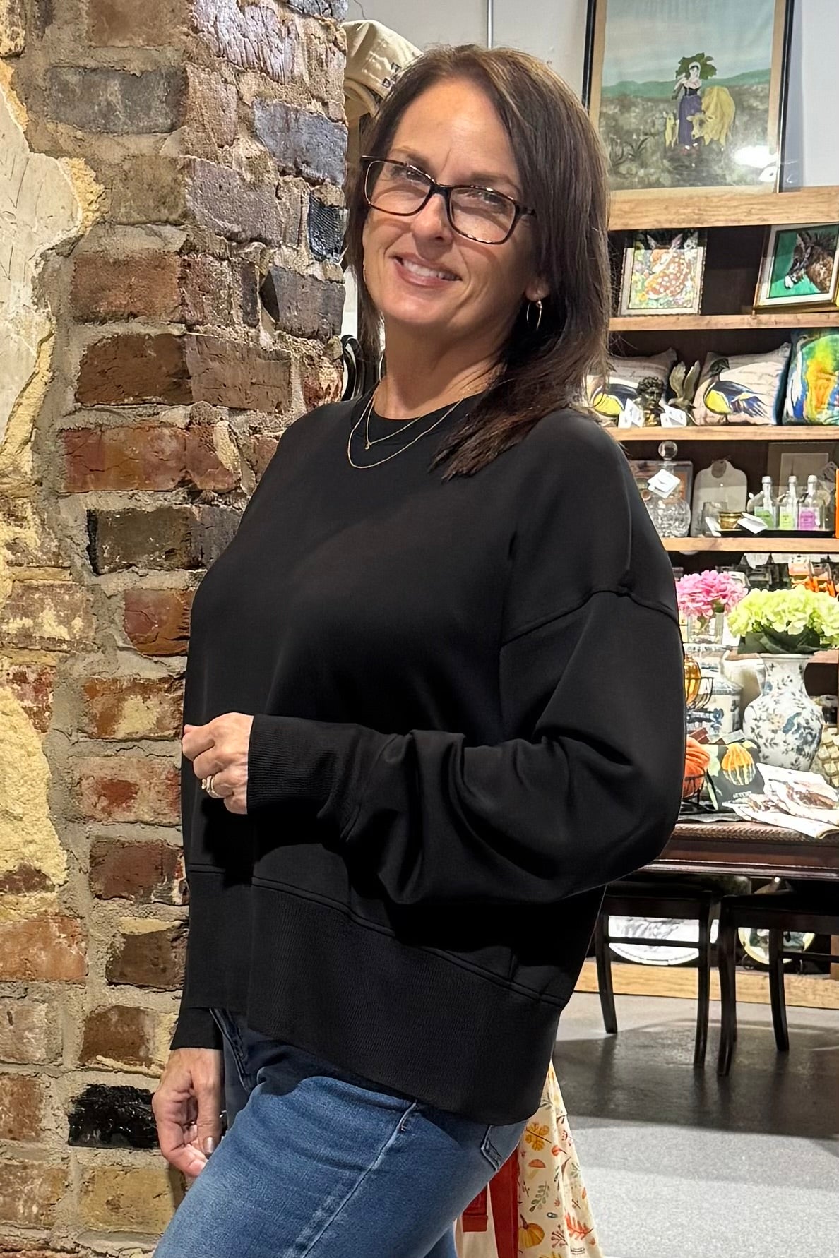 Liquid Energy Black Buttery Soft Stretch Modal Crewneck Pullover