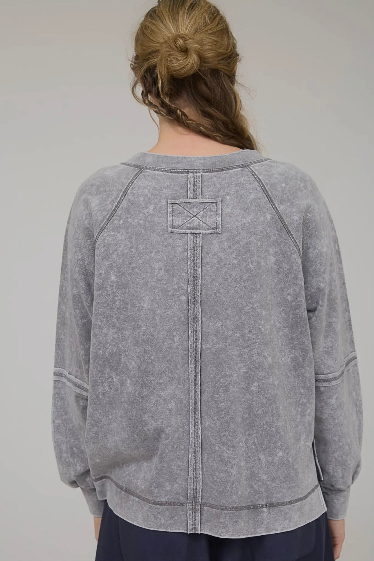 Charcoal Mineral Washed Crew Neck French Terry Sweatshirt