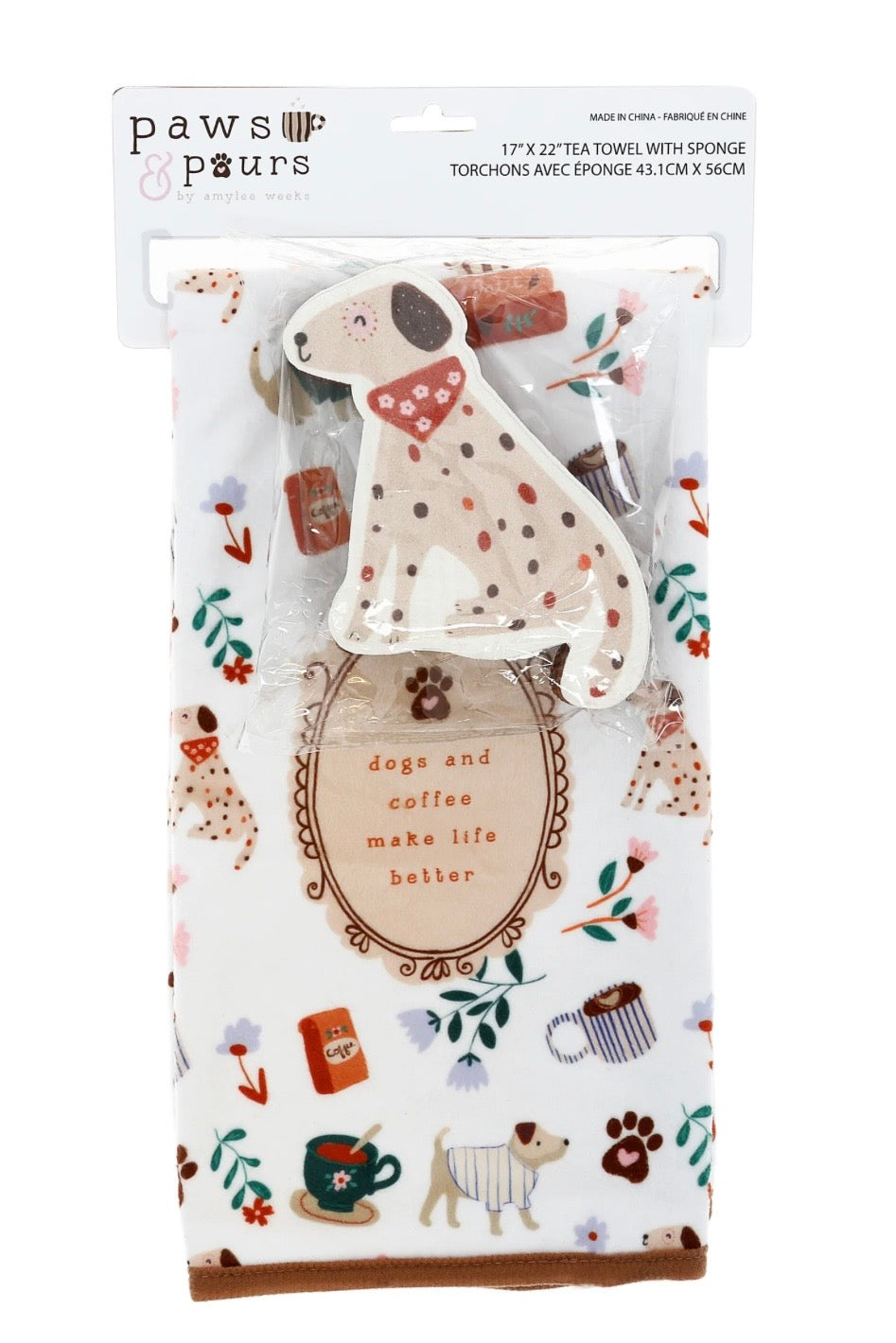 Dogs & Coffee Tea Towel & Sponge Gift Set