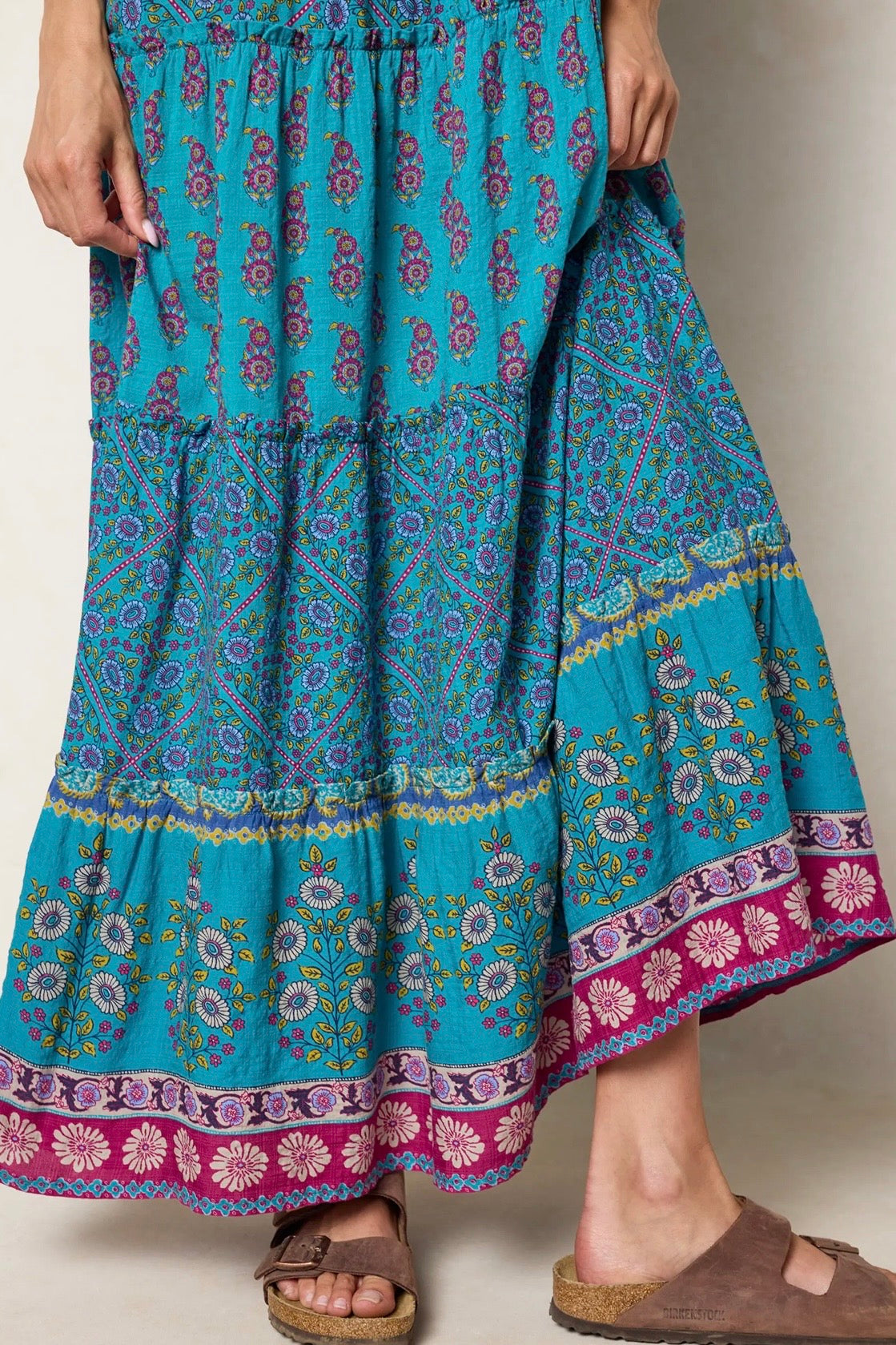 Natural Life Berkley Maxi Dress- Teal Wildflower Tiles