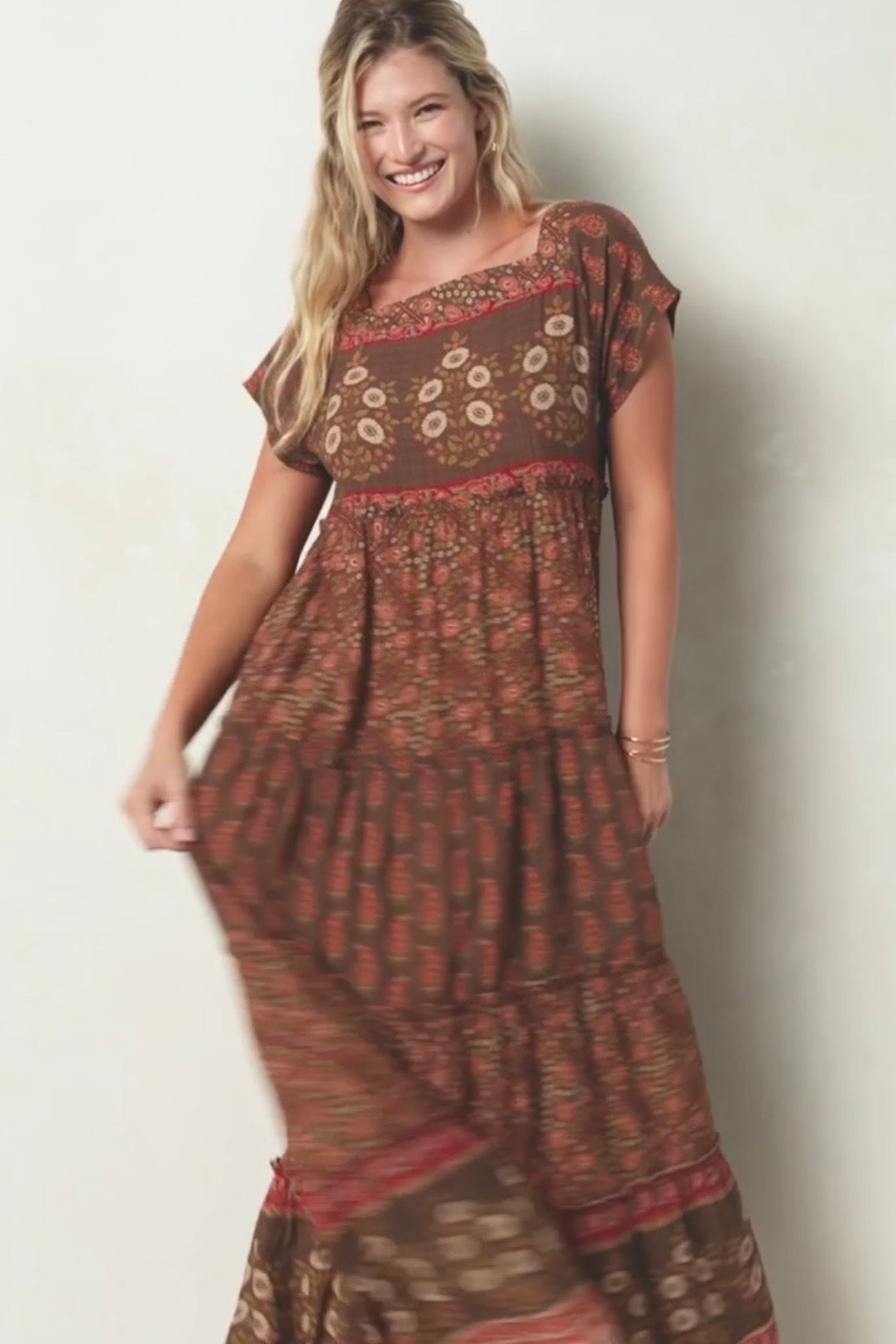 Natural Life Berkley Maxi Dress- Chocolate Wildflower Tiles
