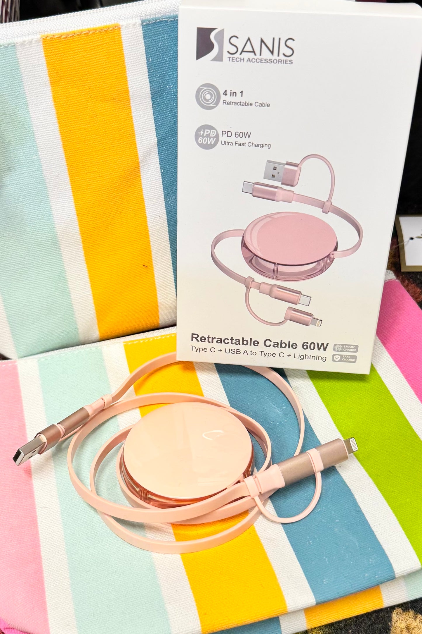 Sanis 4 in 1 Ultra Fast Charging Retractable Cable