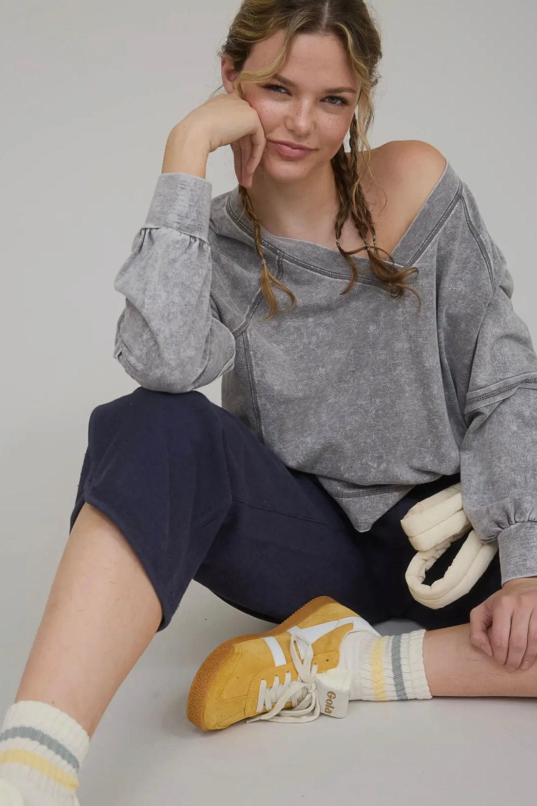 Charcoal Mineral Washed Crew Neck French Terry Sweatshirt