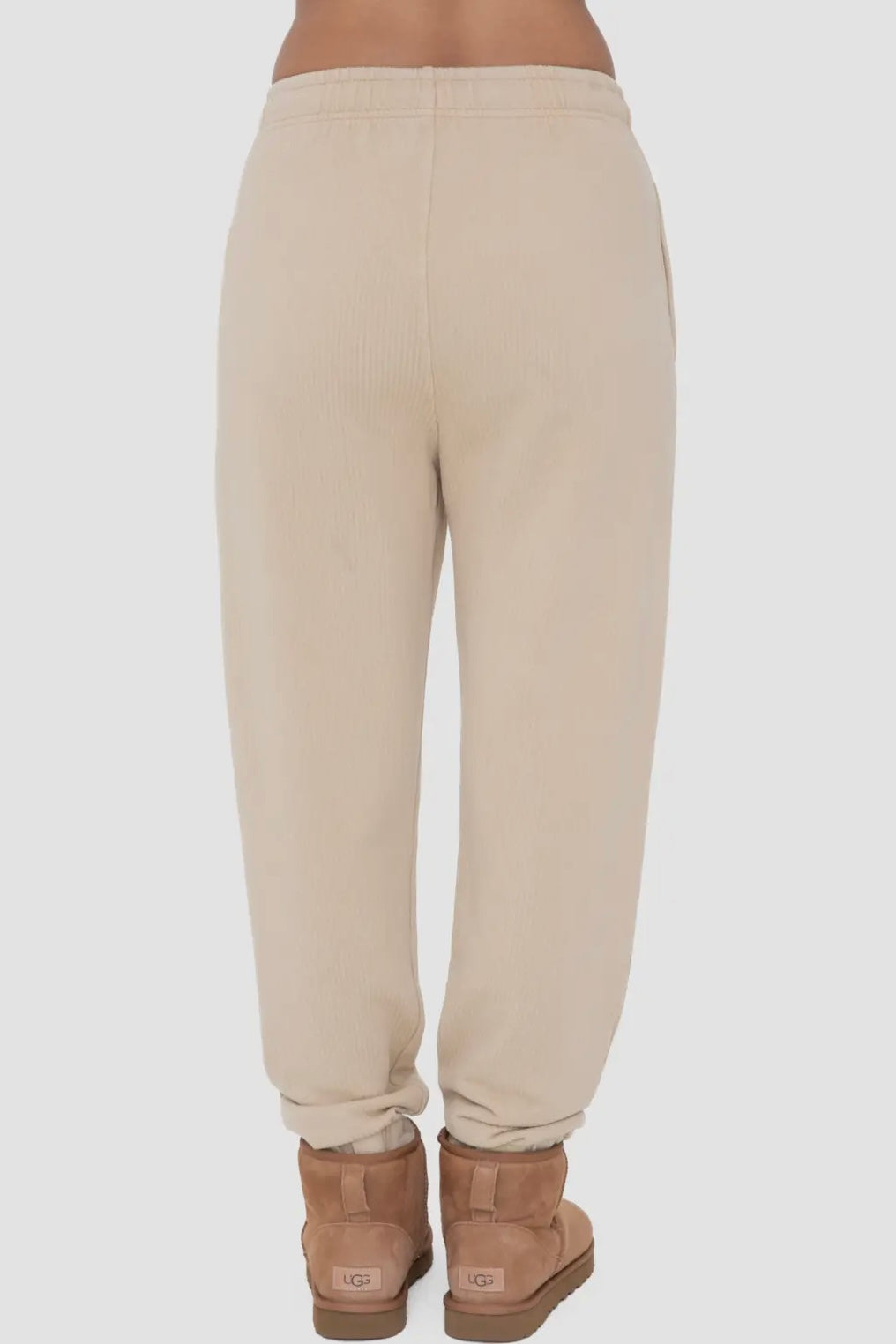 Beige Mineral Washed Billow Cuffed Ribbed Jogger Pants