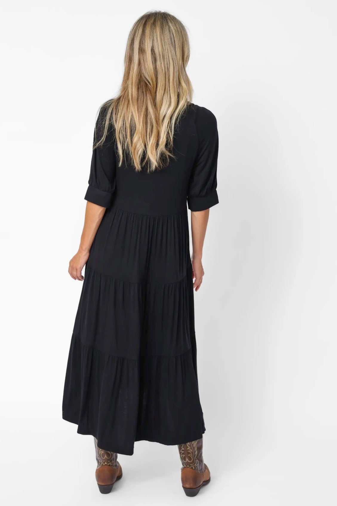 Natural Life Rebecca Butter Soft Midi Dress in Black