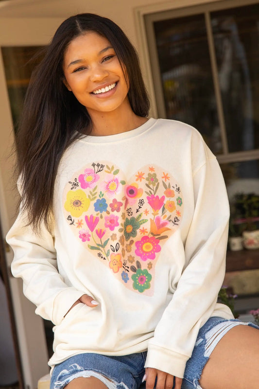 Natural Life Comfy Pocket Sweatshirt- Floral Heart