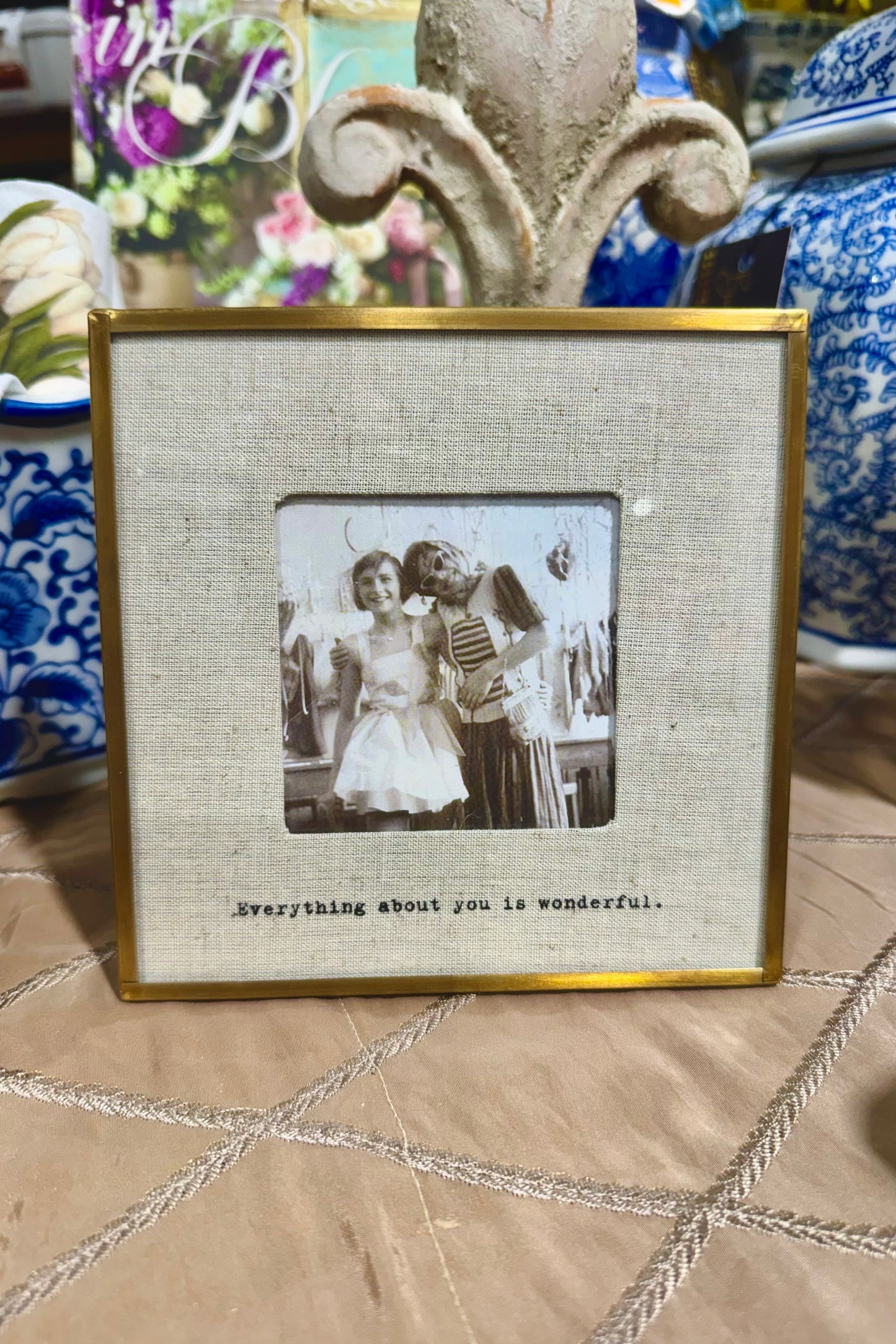 Everything About You is Wonderful Brass & Linen Frame by Sugarboo