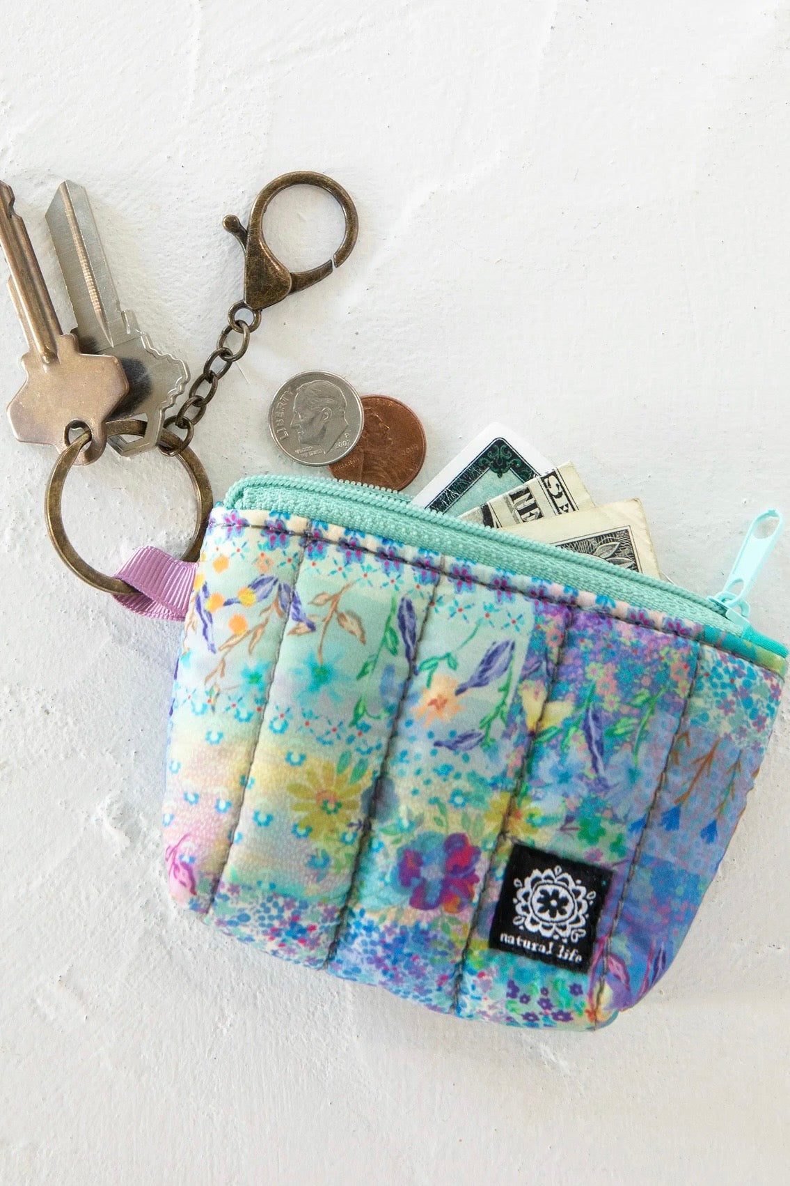 Natural Life Mini Puffy Coin Purse Key Clip