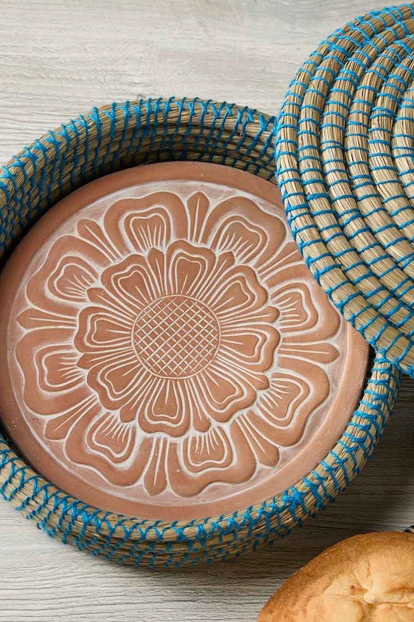 Zinnia Breadwarmer Stone and Lidded Basket