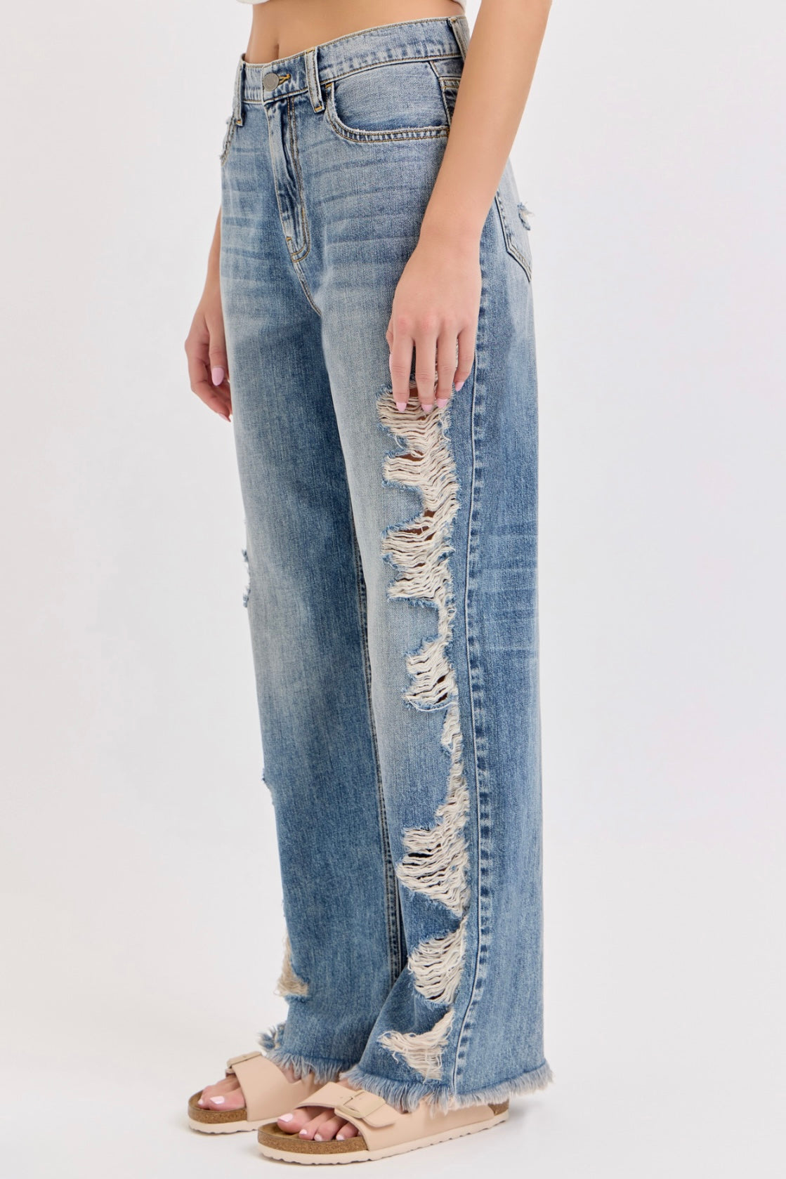 Cello High Rise Distressed Wide Leg Jean