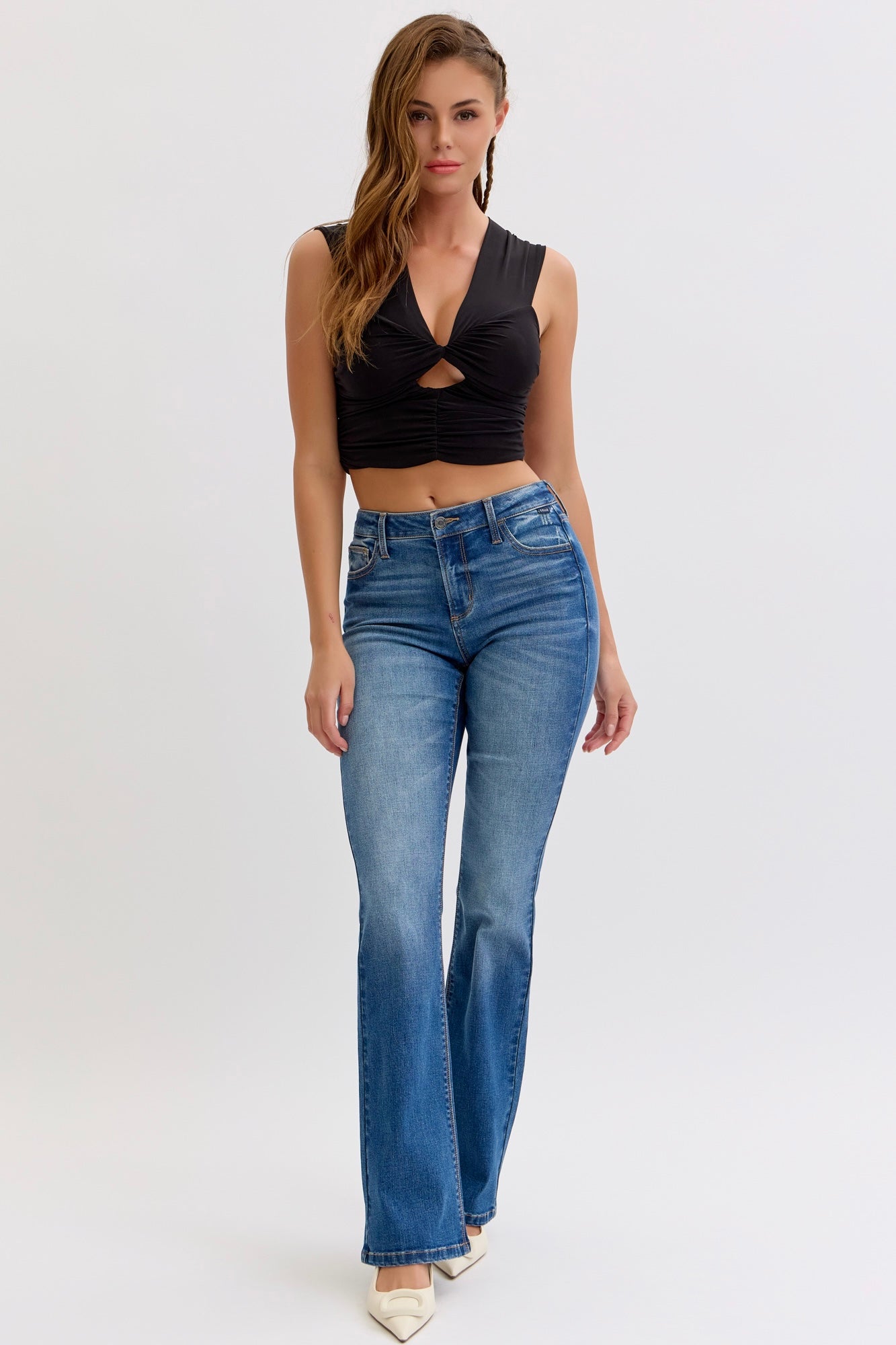 Cello Mid Rise Bootcut Medium Dark Wash Jeans