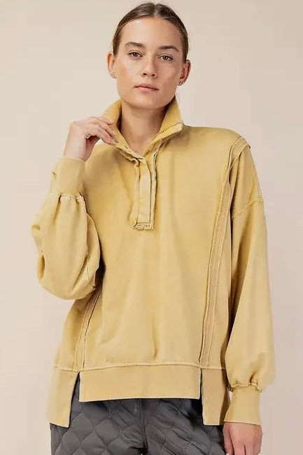 Dandelion Yellow French Terry Henley Plus Size Sweatshirt