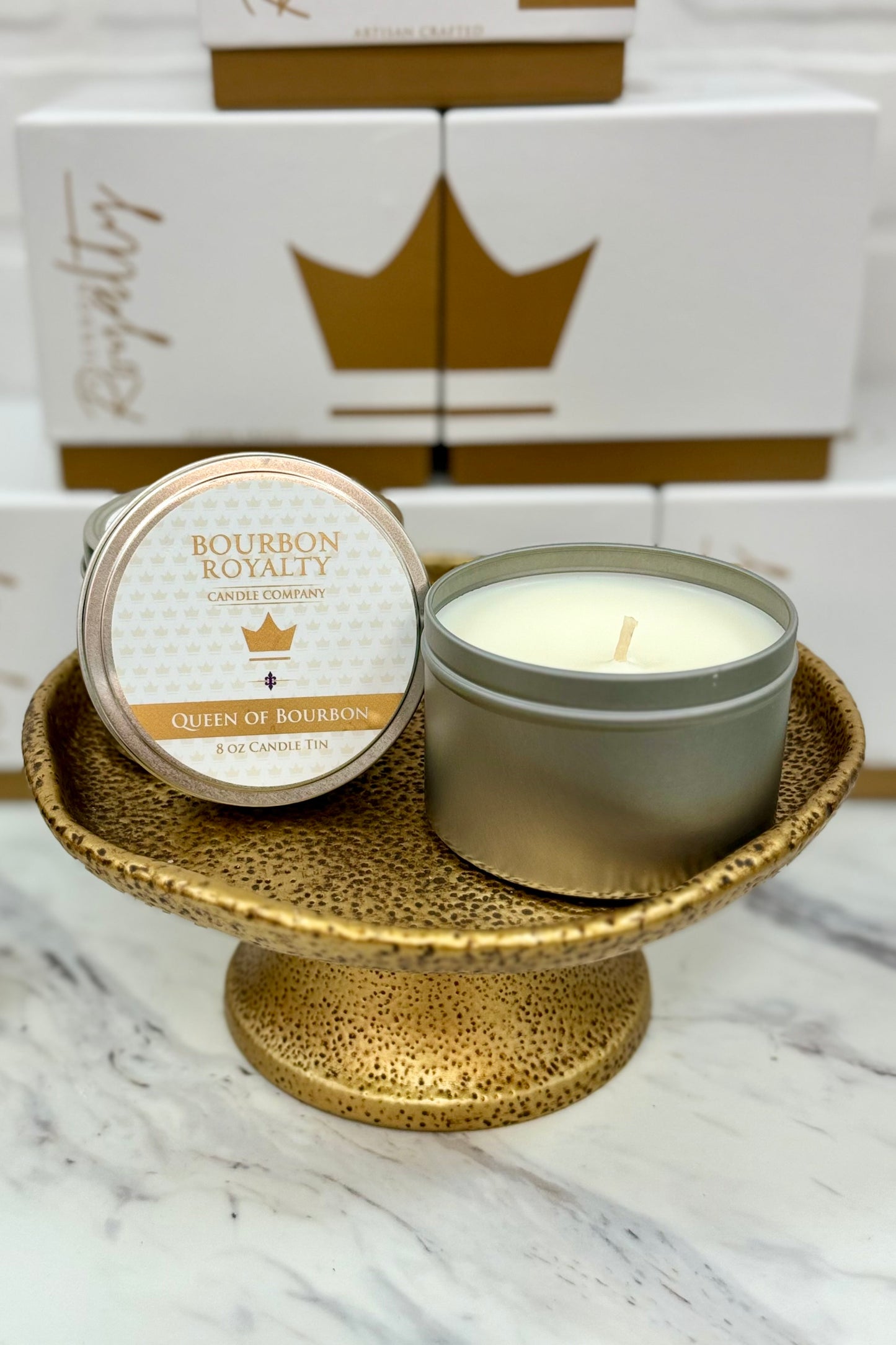 Bourbon Royalty 8 ounce Travel Tin Candle