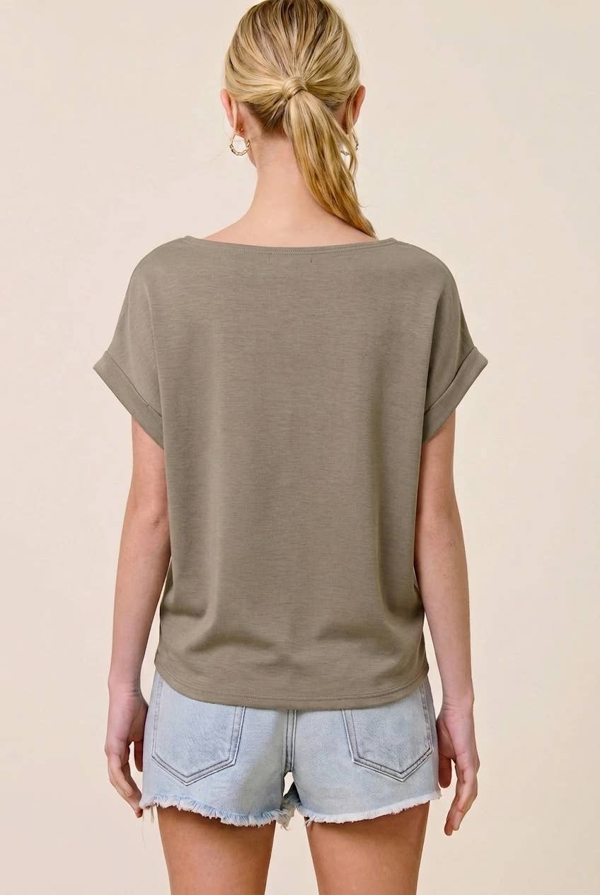 Charlotte Avery Olive Green Cuff Sleeve Dolman Scuba Top
