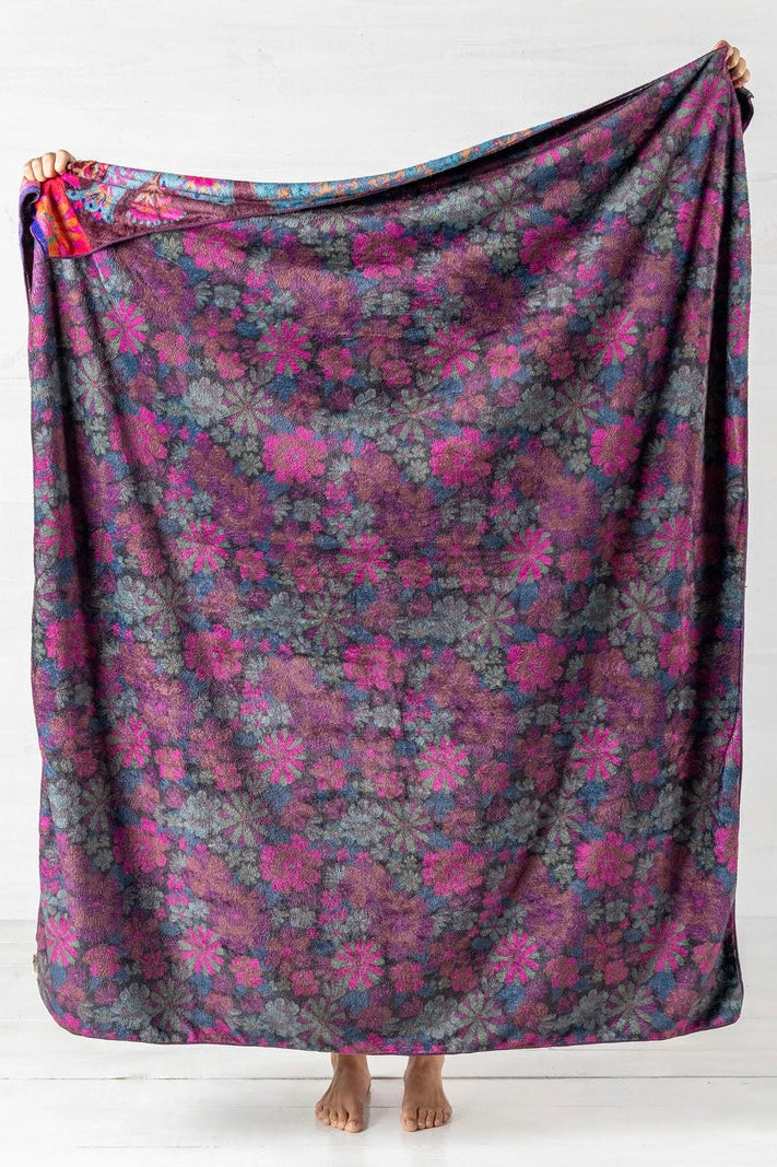 Natural Life Double Sided Cozy Throw Blanket- Magenta Birds