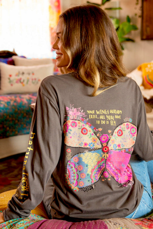 Natural Life Long Sleeve Comfy Tee Shirt- Your Wings Exist