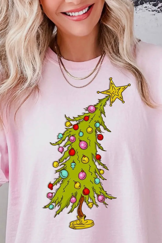 Pink Whimsy Christmas Tree Graphic Tee