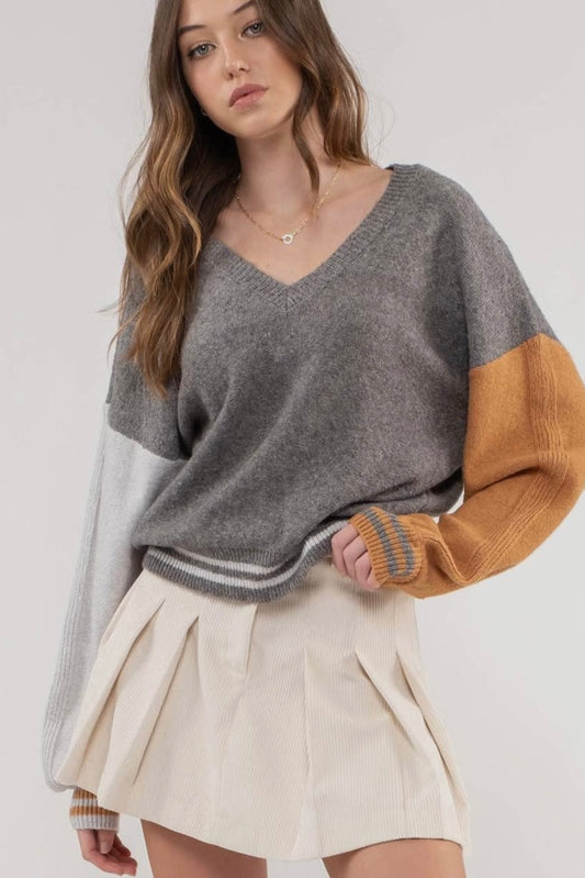 Charcoal Colorblock Lightweight Sweater Top