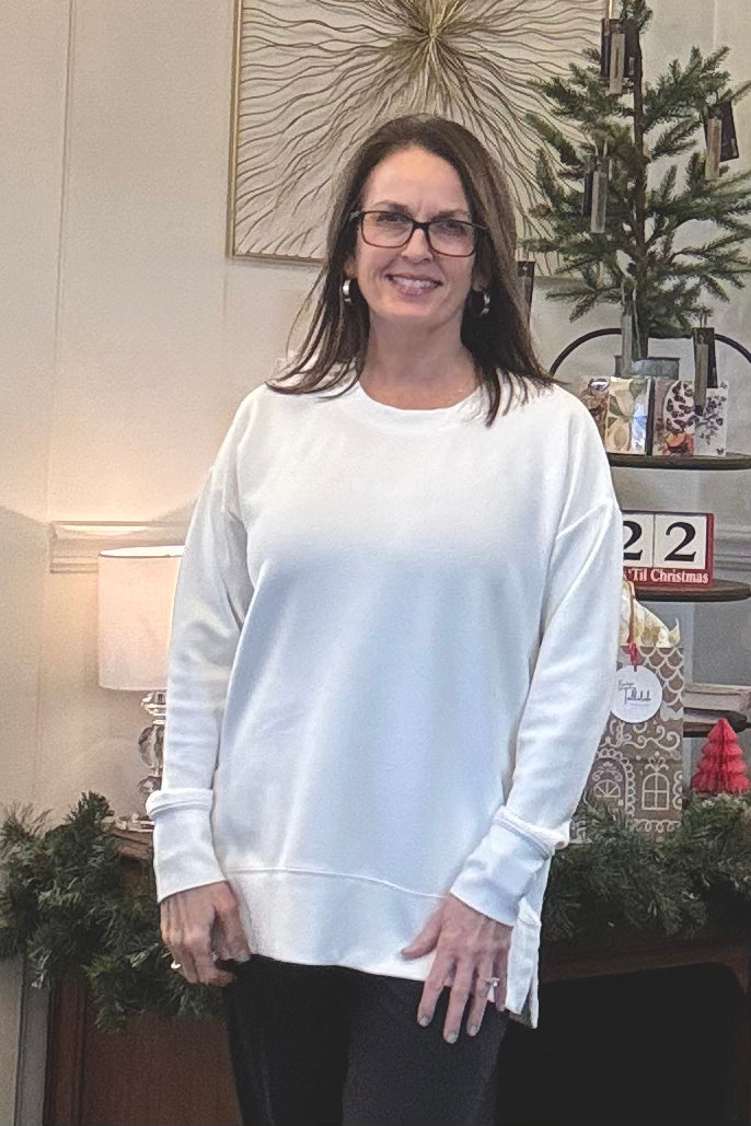 Ivory Buttery Soft High Low Stretch Modal Crewneck Sweatshirt