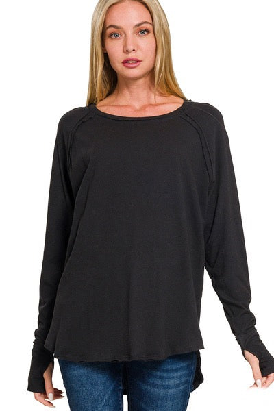 Black Raglan Long Sleeve Thumbhole Top