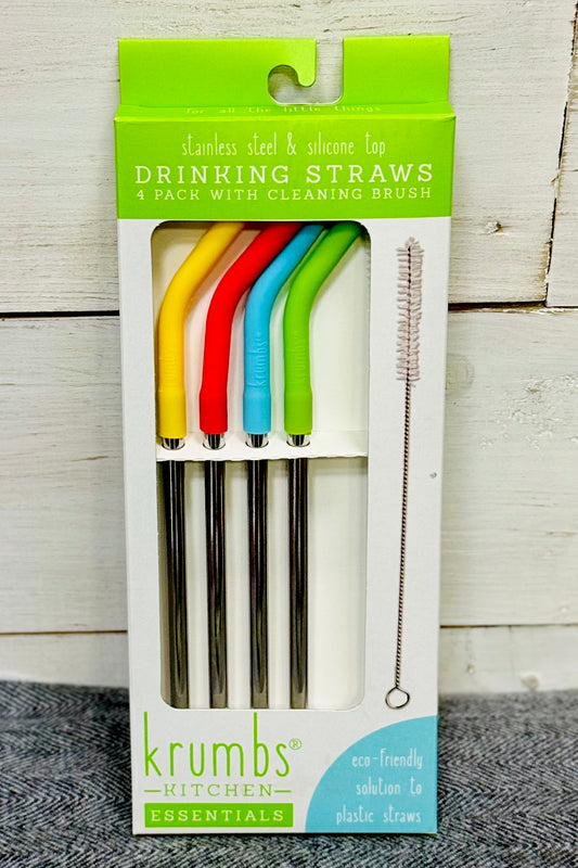 4 pk Stainless Steel Straws with Silicone Tops and Cleaning Brush