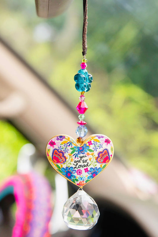 Natural Life Sun Catcher Car Charm- You Are So Loved Heart