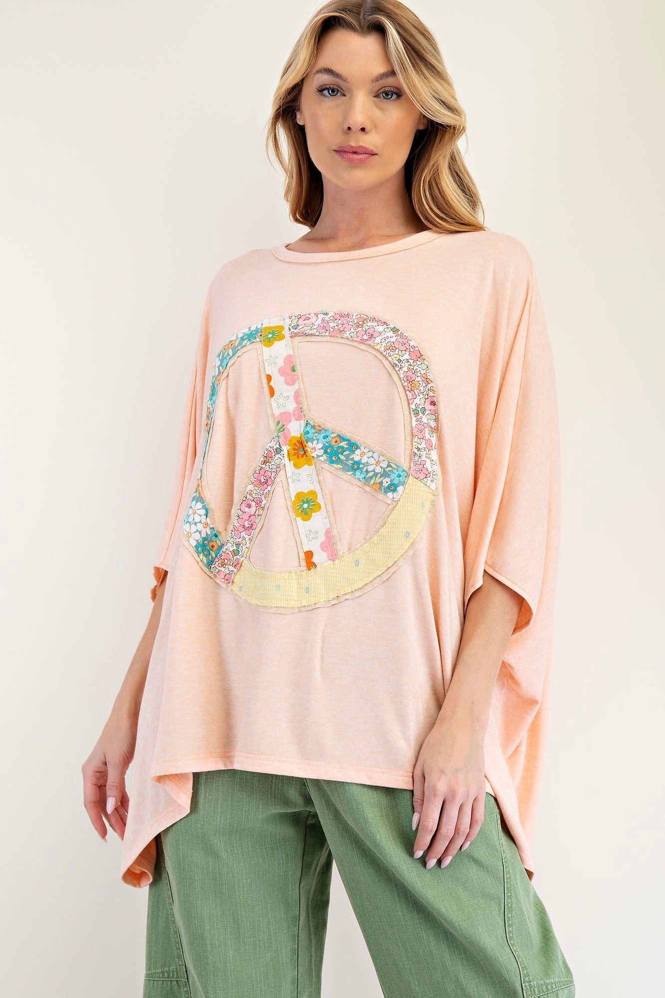 Easel Apricot Peace Sign Patch Applique Top