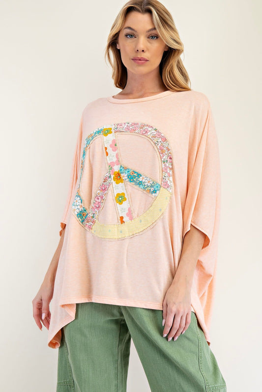 Easel Apricot Peace Sign Patch Applique Top