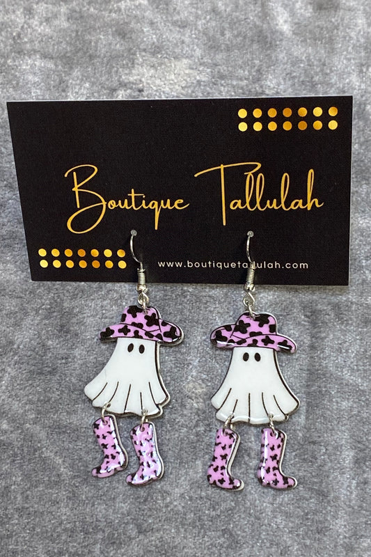 Purple Cowgirl Ghost Acrylic Dangle Earrings