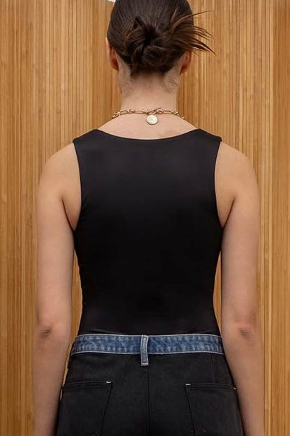 Black Reversible Scoop Neck Sleeveless Tank Top