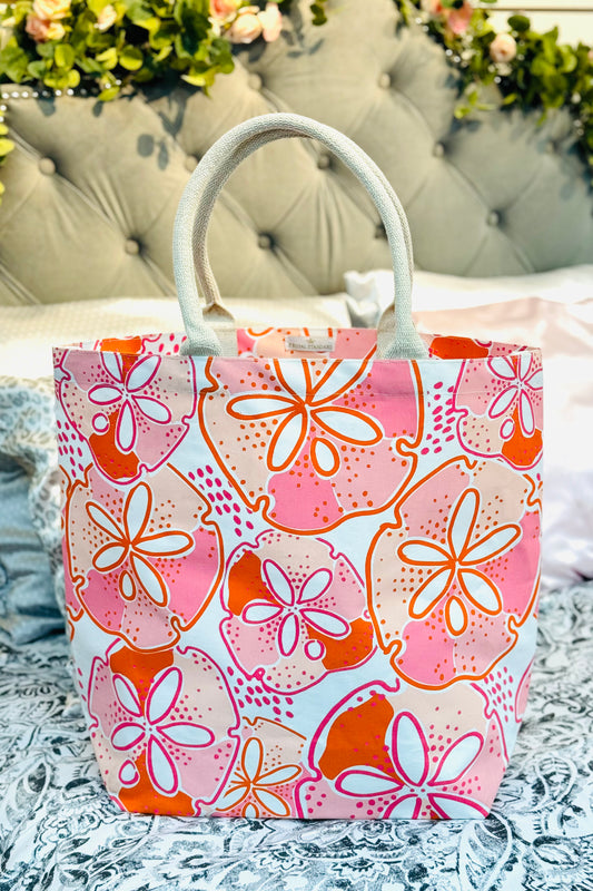 Sand Dollar Coast Beach/Pool Tote in Pink, Orange, and White