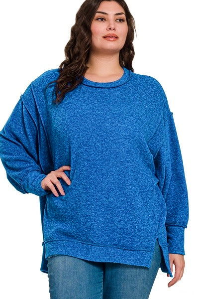 Royal Blue Brushed Melange Ultra Soft Oversized Hacci Sweater