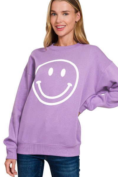 Lavender Brushed Fleece Smiley Face Sweatshirt