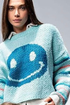 Easel Smiley Face Mint Sweater