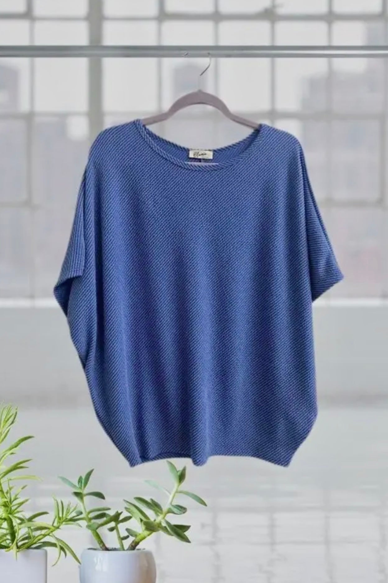 Plus Peacock Blue Ribbed Mineral Washed Stretchy Top
