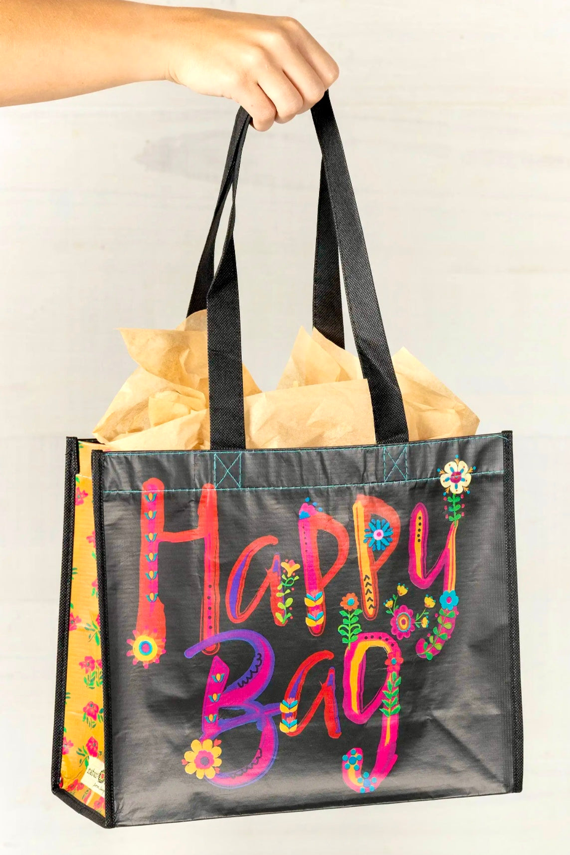 Medium Natural Life Happy Bag- Charcoal Floral
