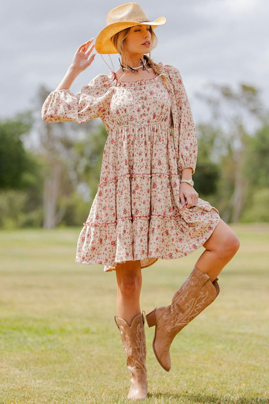 Easel Floral Crinkle Velvet Dress with Pockets