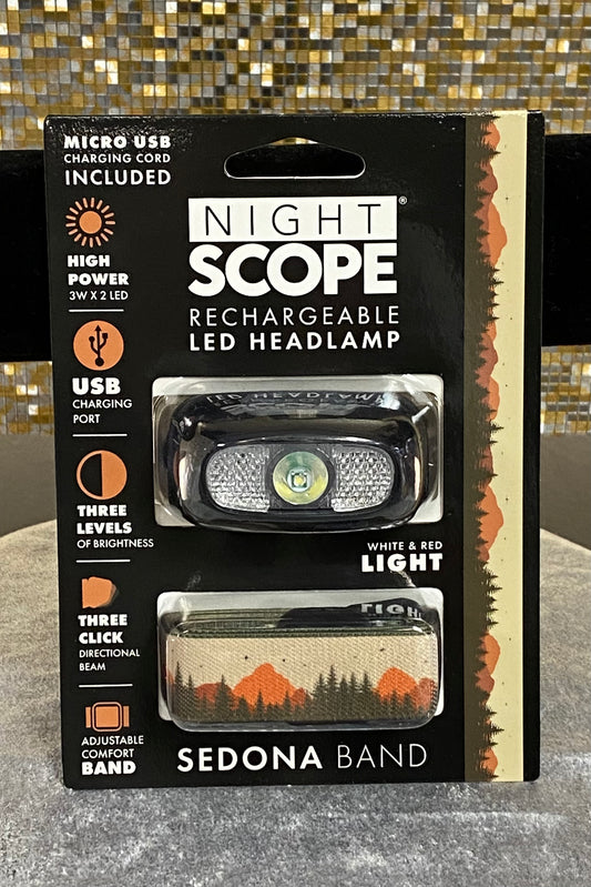 Night Scope Rechargeable LED Headlamp with your choice of 8 band designs