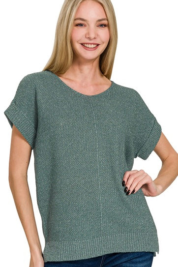 Ash Jade Short Cuffed Sleeve Lightweight Sweater Top