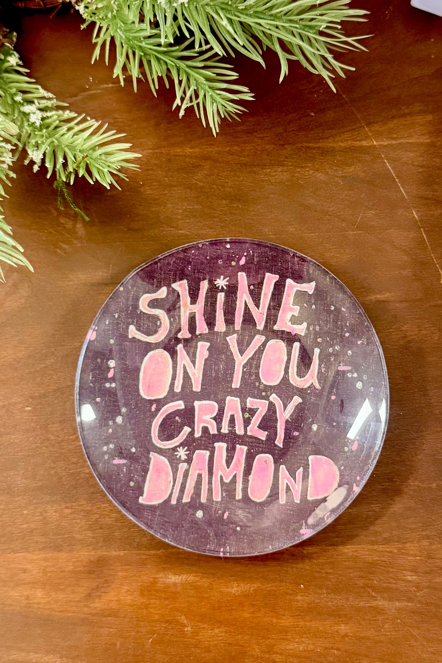 Shine On You Crazy Diamond Mini Round Decoupage Plate by Sugarboo