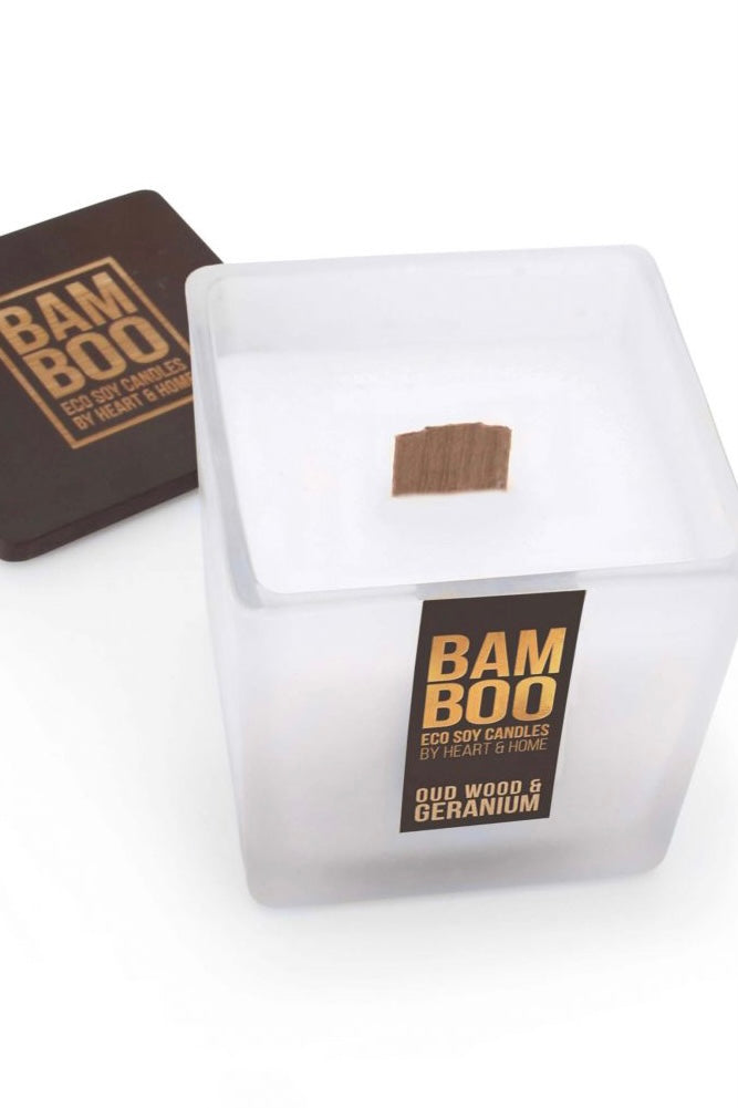 Bamboo Eco-Friendly Soy Candle- Oud Wood & Geranium - Large