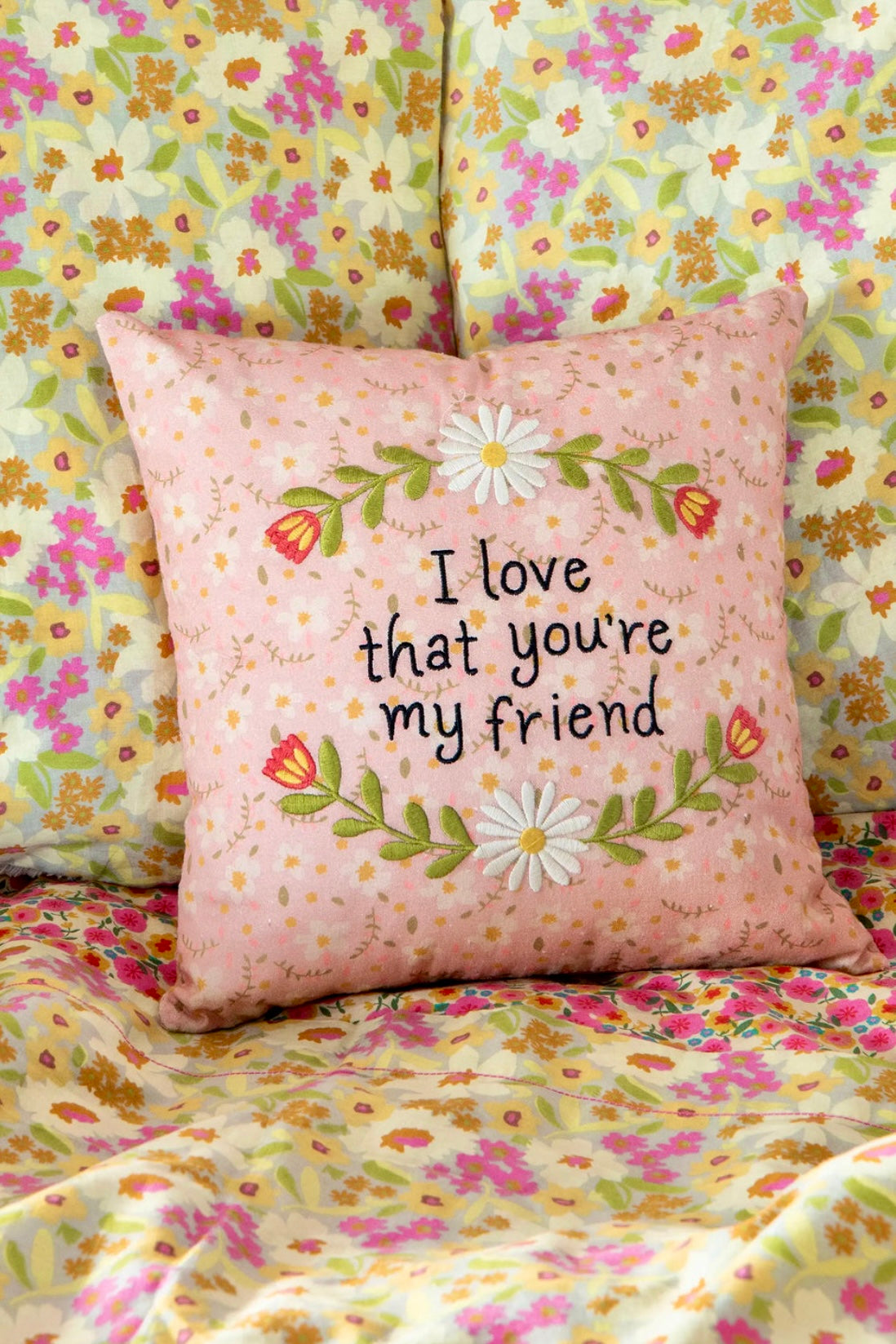 Natural Life Embroidered Giving Pillow- Friends